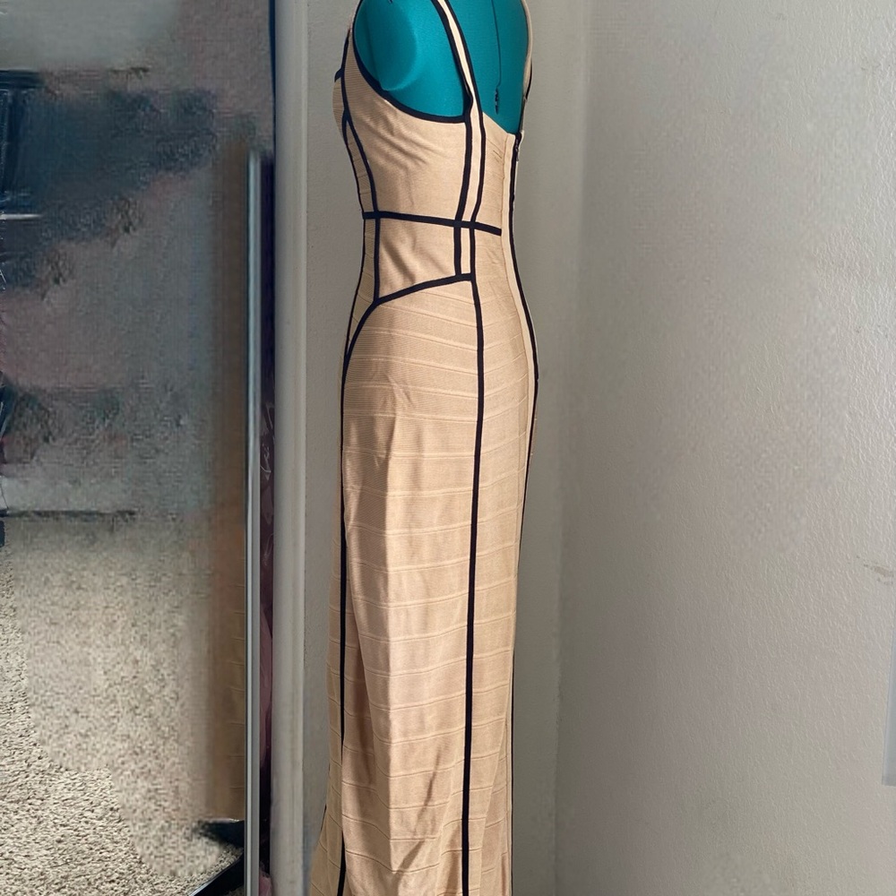 Herve Leger Tan and Black Maxi Bandage Dress Size M - Picture 2 of 7